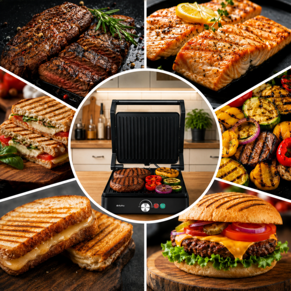 ChatGPT Image Jul 16, 2026 at 09_28_12 AM Elektrisk kontaktgrill og paninigrill 2000 W med temperaturregulering – sort
