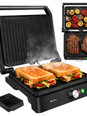 Elektrisk kontaktgrill og paninigrill 2000 W med temperaturregulering – sort