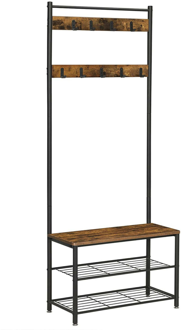 116199.jpg Knagerække med skoopbevaring garderobestativ 2 skohylder vintage brun