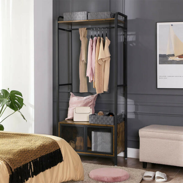 116366.jpg Garderobestativ med skohylde 80×40×180 cm vintage brun træ/stål finish