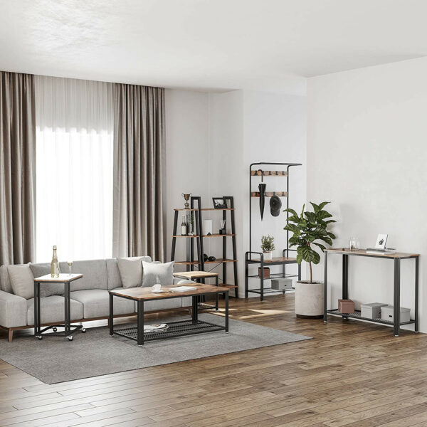 116751.jpg Garderobestativ med 2 skohylder, 9 knager & bænk brun/sort 72×33,7×183 cm industrielt design
