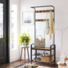 116753.jpg Garderobestativ med 2 skohylder, 9 knager & bænk brun/sort 72×33,7×183 cm industrielt design
