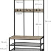 120583.jpg Tøjbøjle med 12 kroge, bænk & skohylder greige træ/metal industrielt design