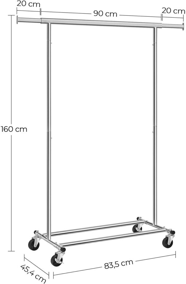 121492.jpg Tøjstativ med Hjul, Metal rullebar Tøjstang Teleskopisk 90 kg