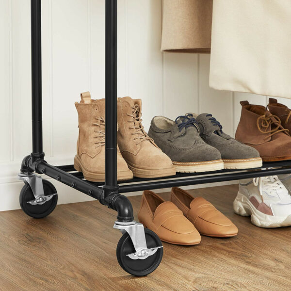 Industrielt tøjstativ med 2 stænger & hjul sort 100×59×146-162 cm – maks 110 kg kapasitet