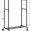 Industrielt tøjstativ med 2 stænger & hjul sort 100×59×146-162 cm – maks 110 kg kapasitet