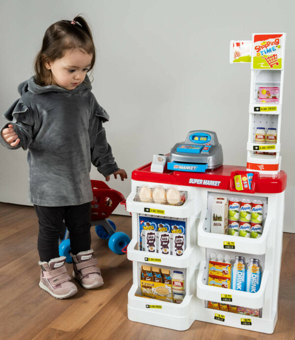 121743.jpg Legetøjssupermarked med kasseapparat og indkøbsvogn til børn
