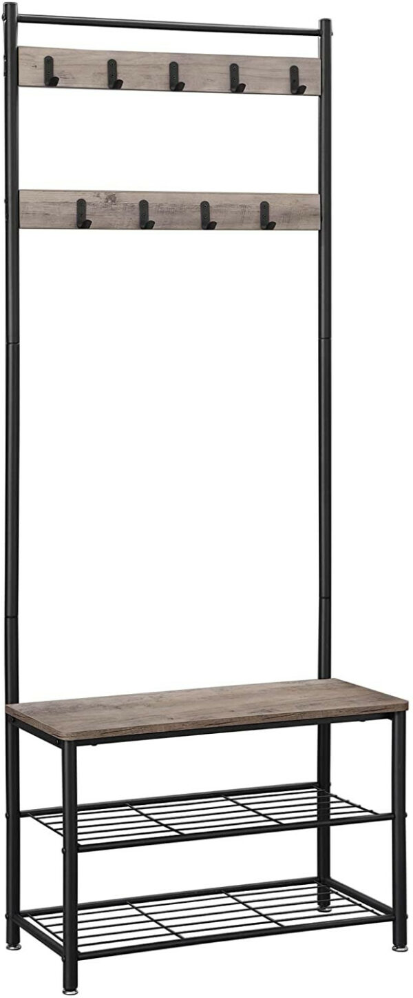 122484.jpg Garderobestativ til hallopbevaring med tøjbøjle & skohylde 175 cm træ/stål industrielt design