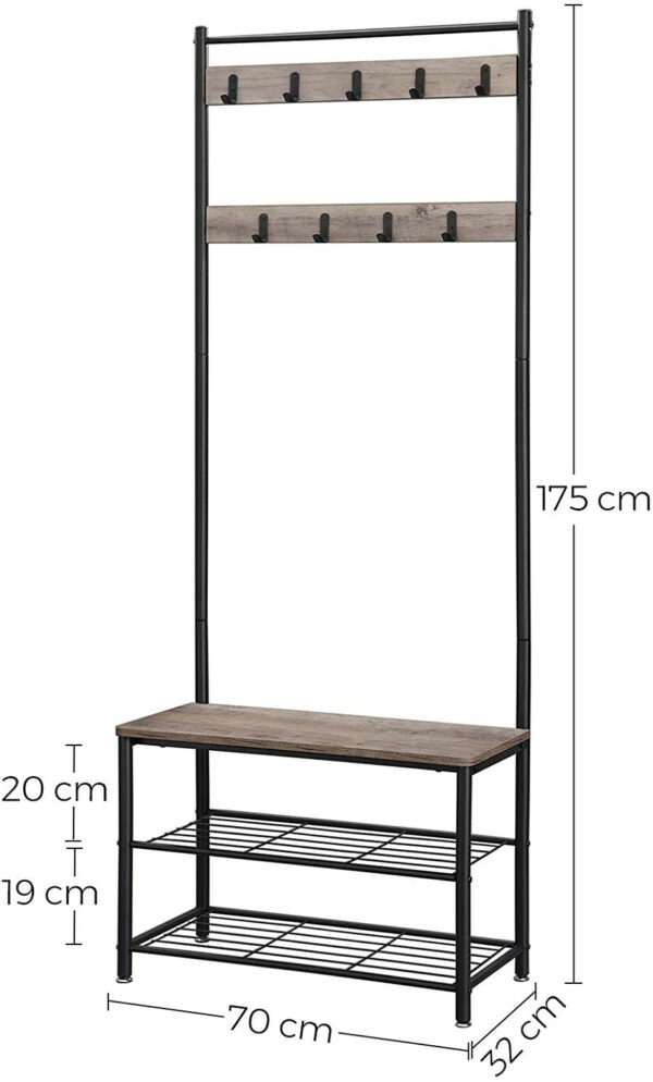 122489.jpg Garderobestativ til hallopbevaring med tøjbøjle & skohylde 175 cm træ/stål industrielt design