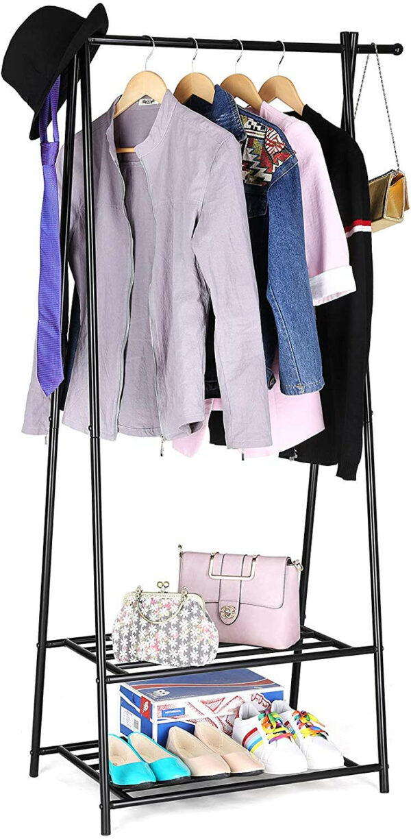 122588.jpg Tøjstativ med 2 skohylder sort 88×155×41 cm stål