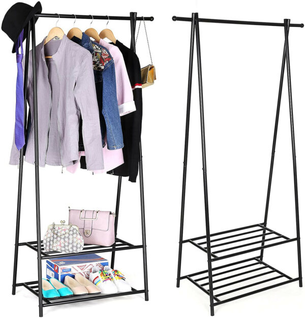 122591.jpg Tøjstativ med 2 skohylder sort 88×155×41 cm stål