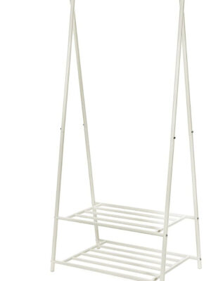 Tøjstativ med 2 hylder til tøj & sko hvid stål 160×84×42 cm