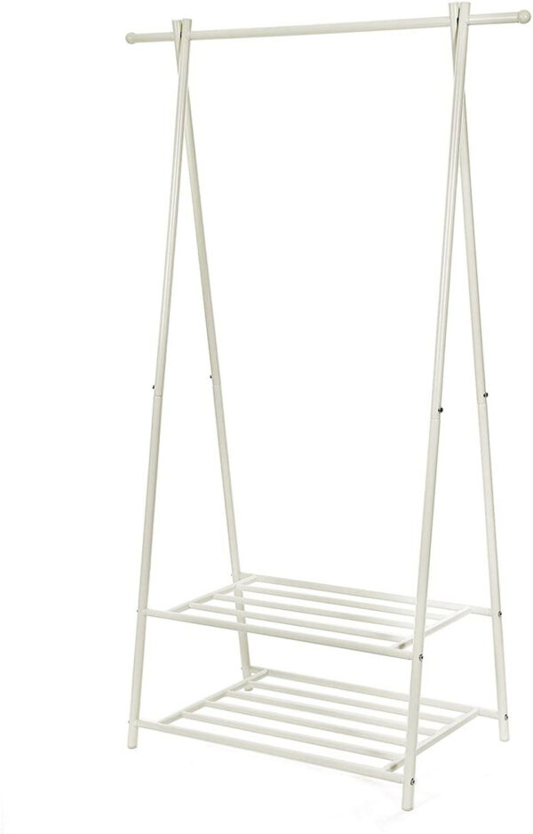 122725.jpg Tøjstativ med 2 hylder til tøj & sko hvid stål 160×84×42 cm