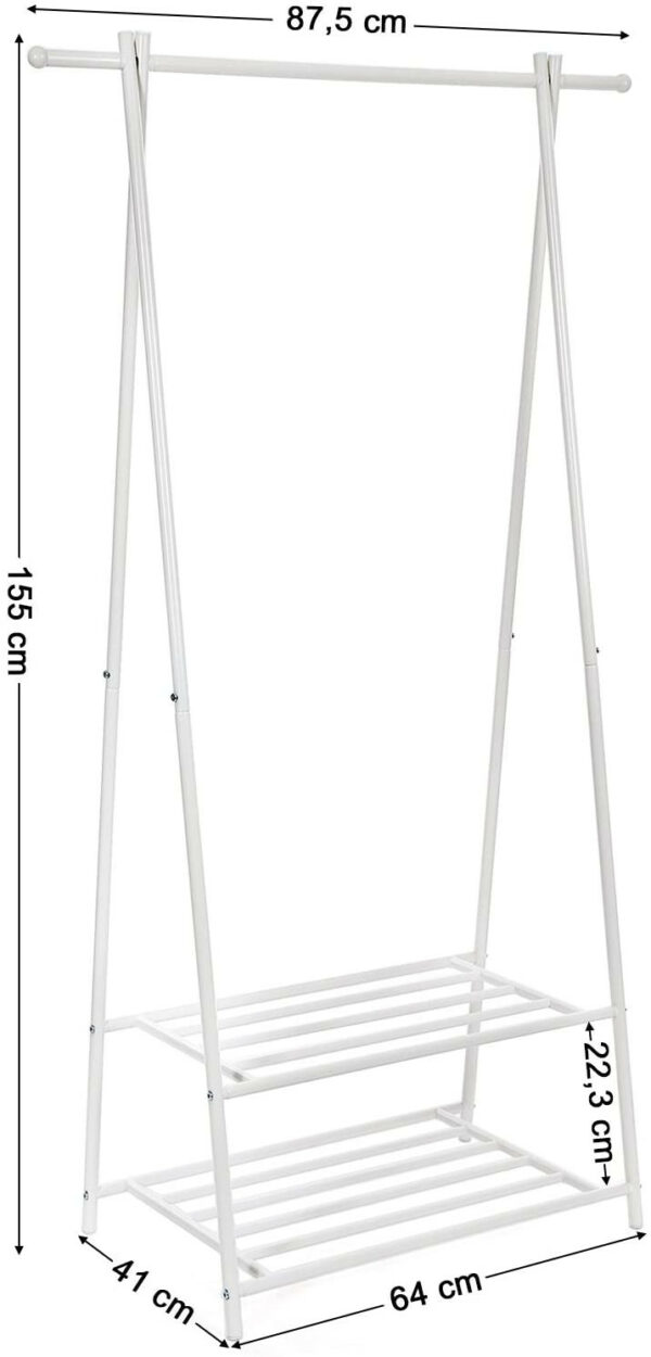 122728.jpg Tøjstativ med 2 hylder til tøj & sko hvid stål 160×84×42 cm
