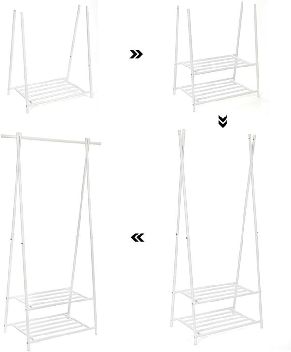 122731.jpg Tøjstativ med 2 hylder til tøj & sko hvid stål 160×84×42 cm