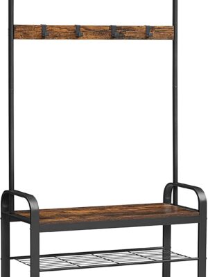 Tøjbøjle med skobænk 337×84×183 cm træ/metal design