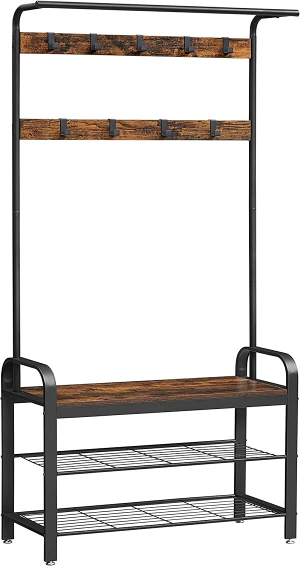 Tøjbøjle med skobænk 337×84×183 cm træ/metal design