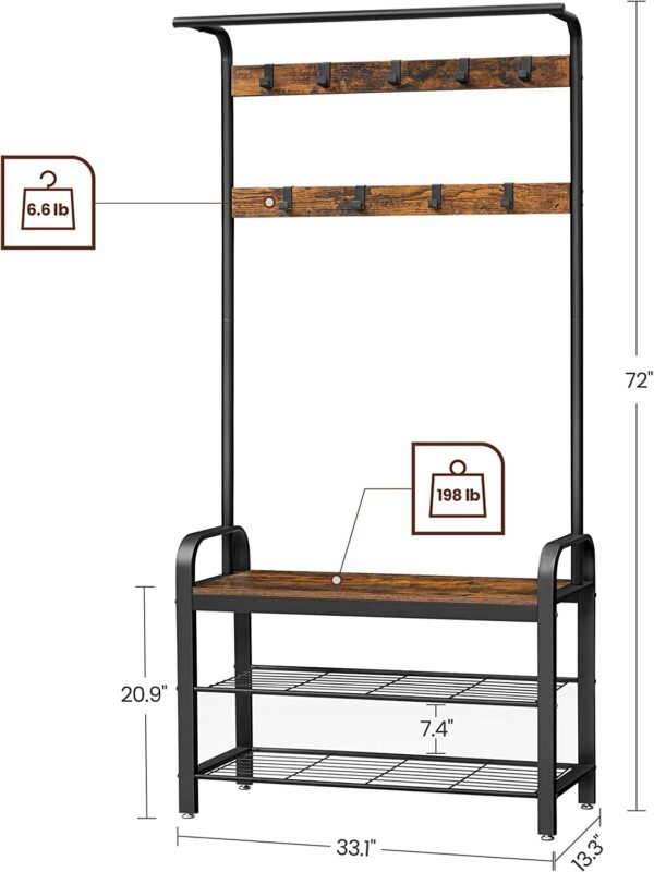 Tøjbøjle med skobænk 337×84×183 cm træ/metal design