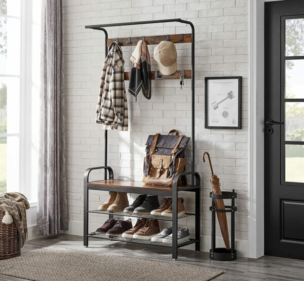 Tøjbøjle med skobænk 337×84×183 cm træ/metal design