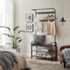 Tøjbøjle med skobænk 337×84×183 cm træ/metal design