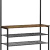 HSR408B01-0.jpg Skohylde med tøjbøjle “Hall Møbler” industrielt design træ/sort stål