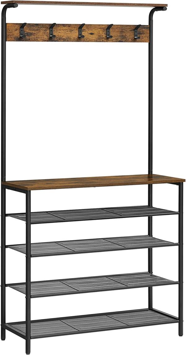 HSR408B01-0.jpg Skohylde med tøjbøjle “Hall Møbler” industrielt design træ/sort stål