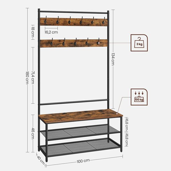 HSR410B01-00.jpg XL tøjbøjle med 11 kroge, bænk & 2 skoholdere – industrielt design