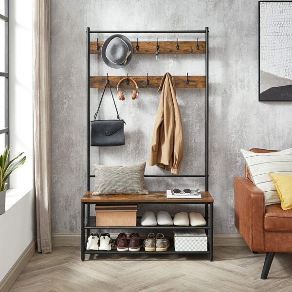HSR410B01-2.jpg XL tøjbøjle med 11 kroge, bænk & 2 skoholdere – industrielt design