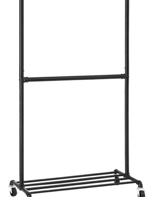 Rulbart tøjstativ 110 kg med hjul – industrielt rørdesign sort
