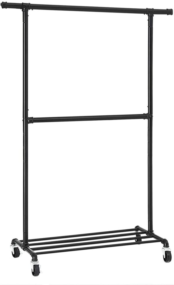 HSR62BK-0.jpg Rulbart tøjstativ 110 kg med hjul – industrielt rørdesign sort