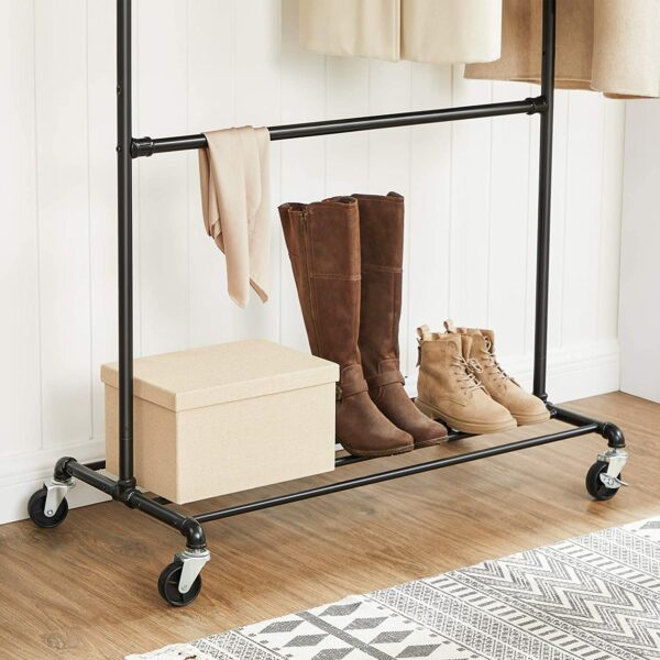 HSR62BK-4.jpg Rulbart tøjstativ 110 kg med hjul – industrielt rørdesign sort
