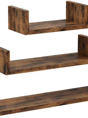 Væghylde sæt U-formet 3 stk vintage brun træ 60×45×30 cm