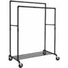 Industrielt tøjstativ med 2 stænger & hjul sort 100×59×146-162 cm – maks 110 kg kapasitet