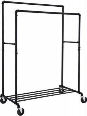 Industrielt tøjstativ med 2 stænger & hjul sort 100×59×146-162 cm – maks 110 kg kapasitet