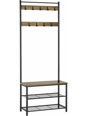 Garderobestativ i moderne stil valnød & sort træ/stål finish