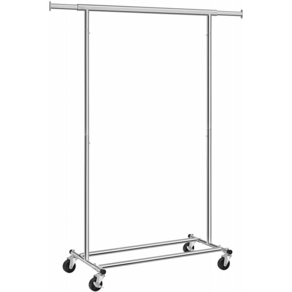 kladstallning-med-hjul-metall-utdragbar-kladstang-90-kg Tøjstativ med Hjul, Metal rullebar Tøjstang Teleskopisk 90 kg